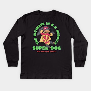 Funny Cute Super Hero Doxie Dachshund Dog Kids Long Sleeve T-Shirt